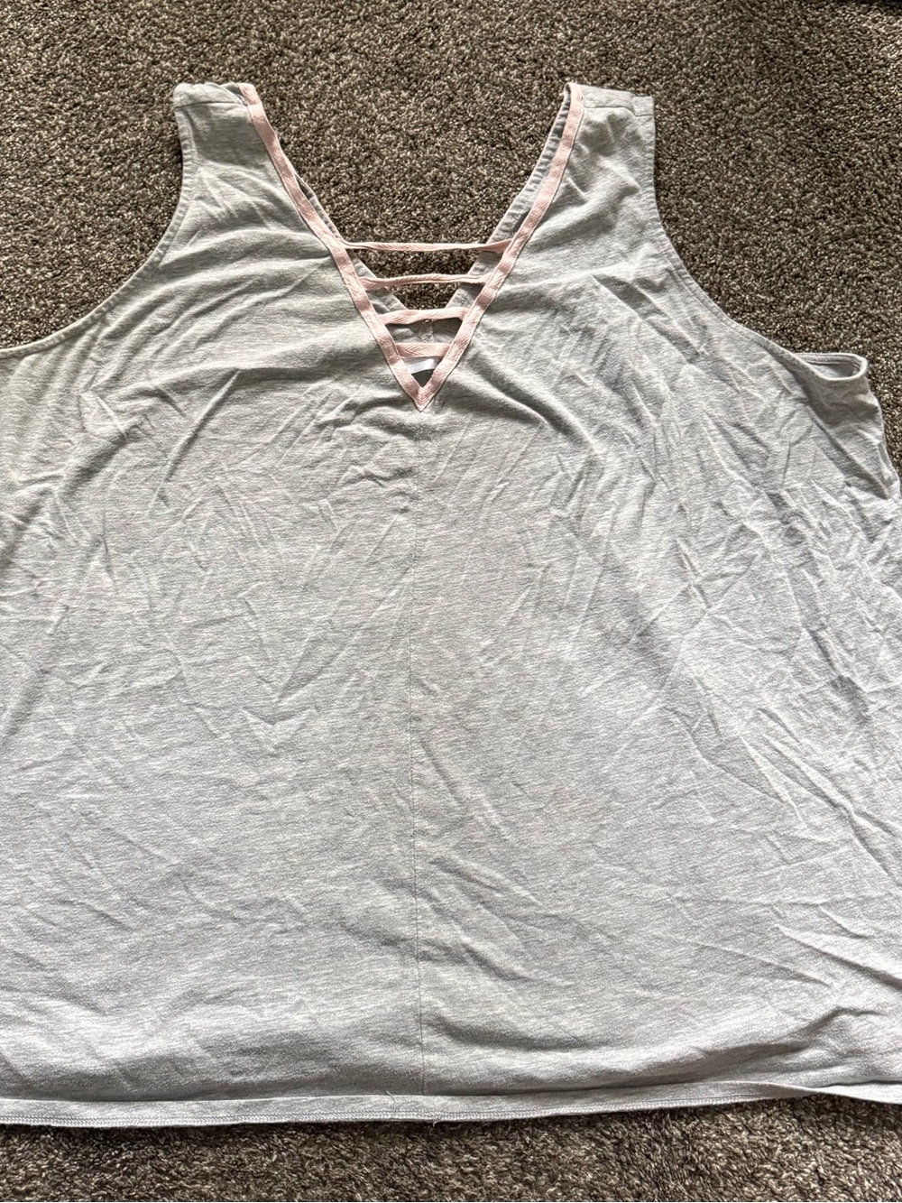 Lane Bryant Light Gray Tank Top with Pink Trim